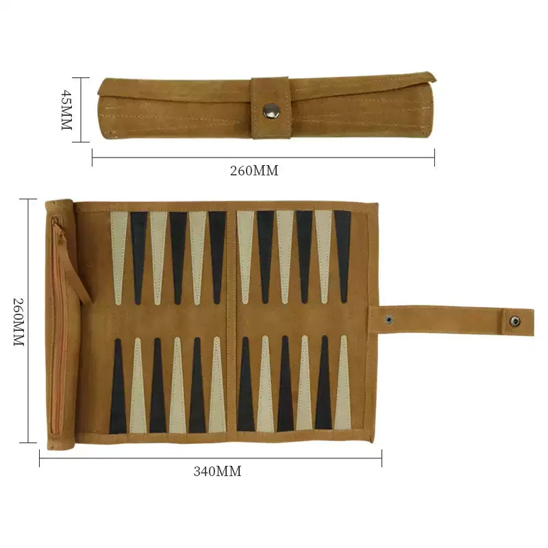 Portable Backgammon Chess Set Roll Up Storage Suede Case with Black White Pieces Travel Board Game Outdoor Popular