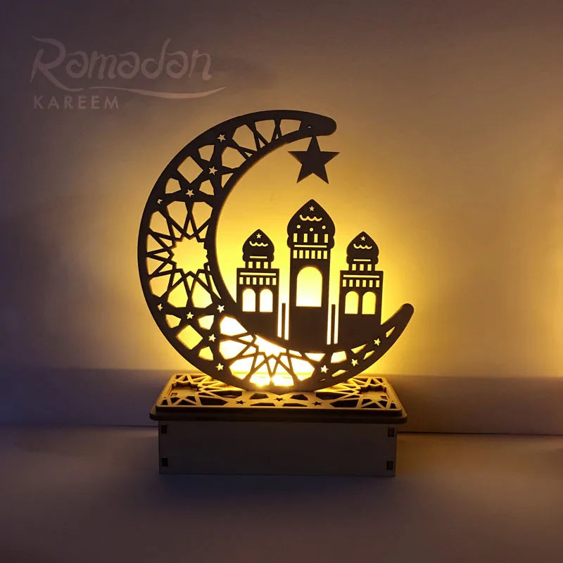 Ramadan Kareem LED Wooden Lantern Eid Mubarak Decoration for Home 2023 Islamic Muslim Party Supply Eid Al-Fitr Ornaments Lantern