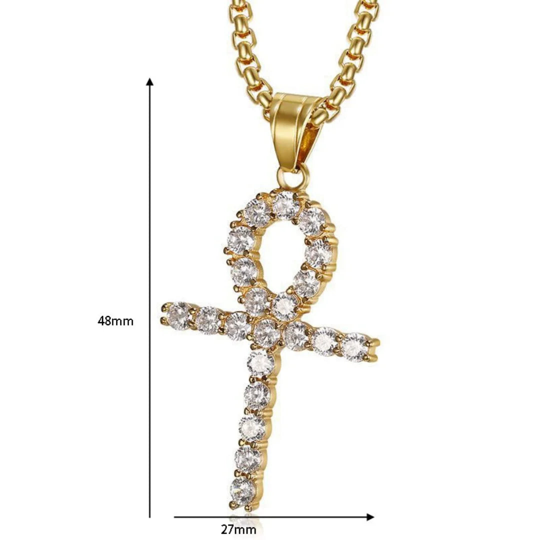 Gold Ankh Cross Pendant – Stainless Steel Key of Life Necklace for Men & Women