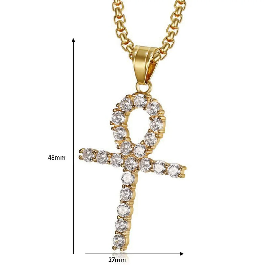 Gold Ankh Cross Pendant – Stainless Steel Key of Life Necklace for Men & Women