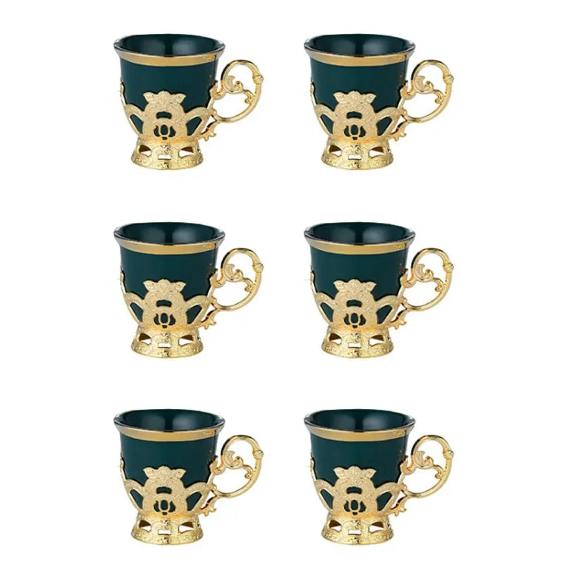 Golden Border Turkish Coffee Cups – Ceramic Cup & Saucer Set, Classic Afternoon Tea
