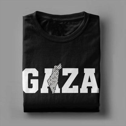 Palestine Gaza Typography T-Shirt Men  Novelty 100% Cotton Tee Shirt O Neck Short Sleeve T Shirt Graphic Clothing
