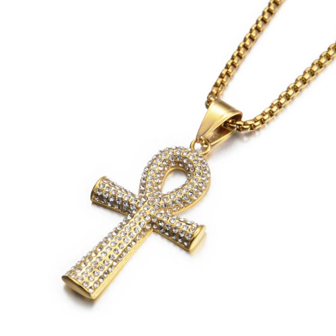 Gold Ankh Cross Pendant – Stainless Steel Key of Life Necklace for Men & Women