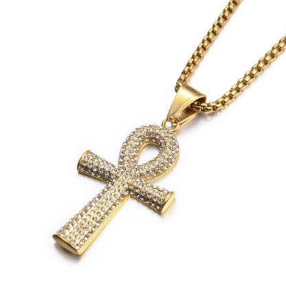 Gold Ankh Cross Pendant – Stainless Steel Key of Life Necklace for Men & Women