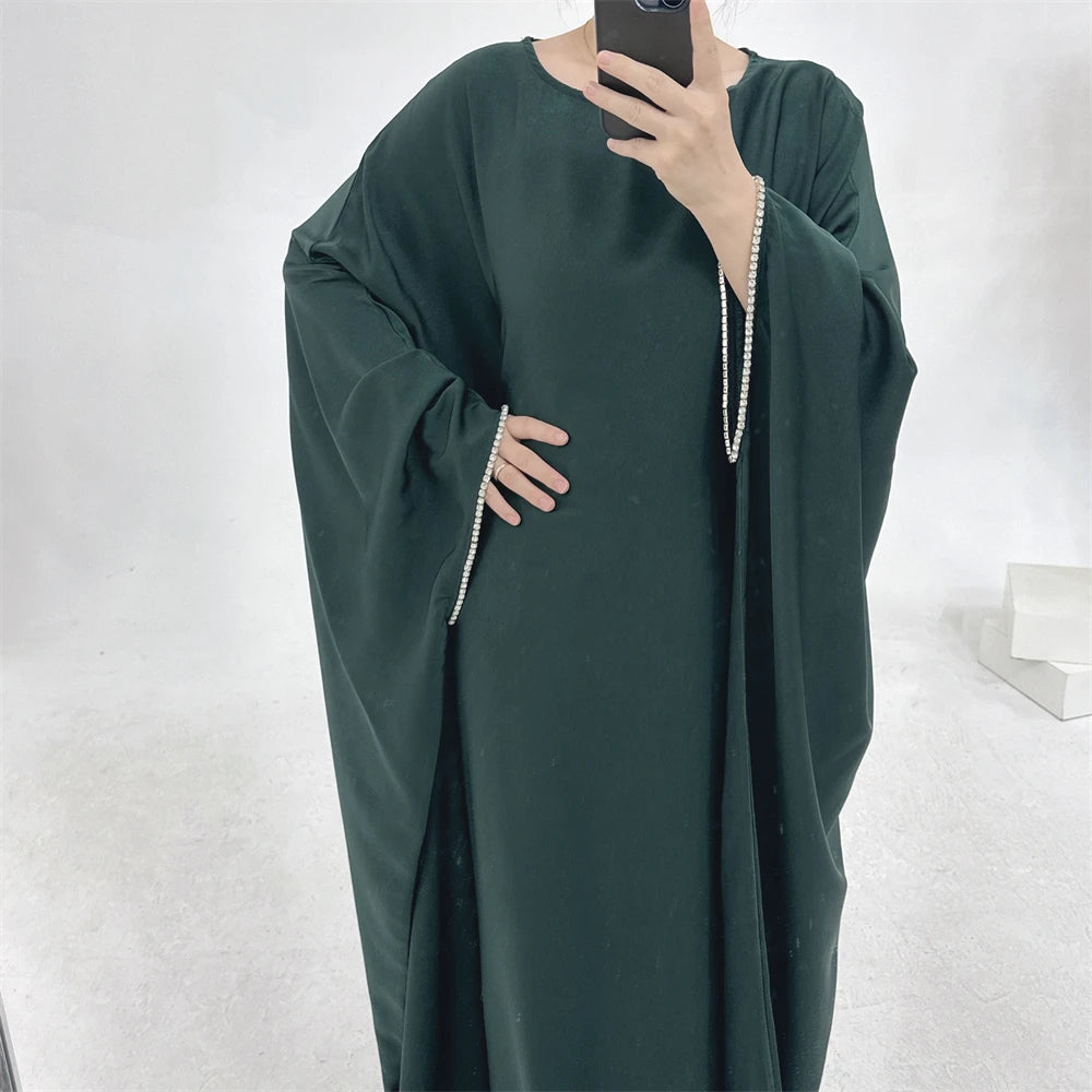 Eid Muslim Kaftan Satin Batwing Abaya Dubai Luxury Arabic African Dresses Abayas For Women Caftan Marocain Robe Femme Musulmane