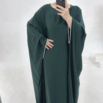 Eid Muslim Kaftan Satin Batwing Abaya Dubai Luxury Arabic African Dresses Abayas For Women Caftan Marocain Robe Femme Musulmane