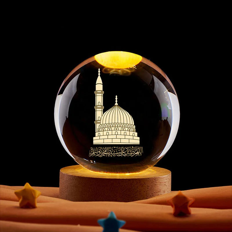 Ramadan Decoration 3D Crystall Ball Night Light Mosque Castle Moon Glowing Ornament Muslim Islam Party Decor Ramadan Kareem Gift