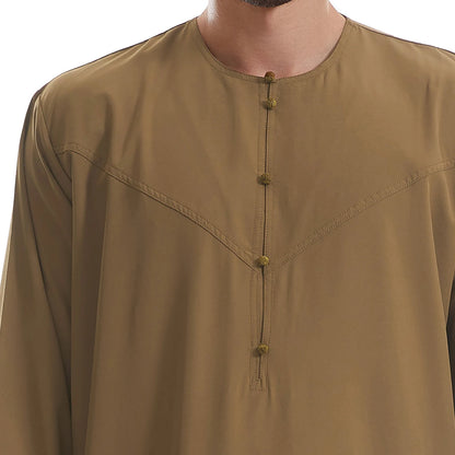TH839 Men's Muslim Middle Eastern Men Long Sleeves Pure Color Buckle Robe Ramadan Eid Jubba Thobe