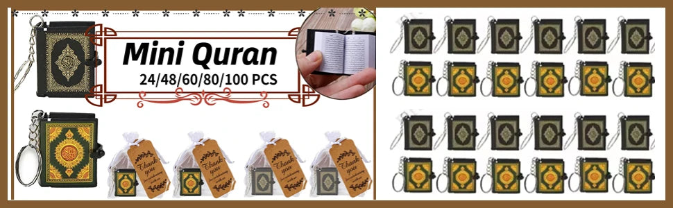 100-24PCS Mini Quran Keychain Book Muslim Islamic Key Chain for Religious Souvenir Gifts RamadanBag Purse Handbag Ornament