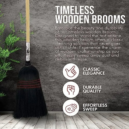 Handmade Amish Corn Broom with Wooden Handle 57" Heavy Duty Broom for Courtyard, Lobby and Market, 100% Corn Fill Straw Broo'm,