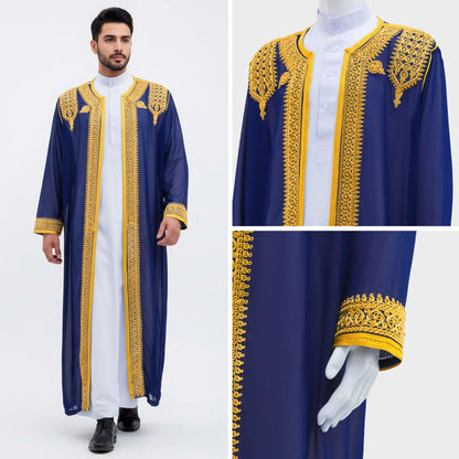 Traditional Arab Men's Robe Thobe Embroidered Dress Middle Eastern Ethnic Jubba Thobes Eid Djellaba Kimono Abaya Thoub Dishdasha