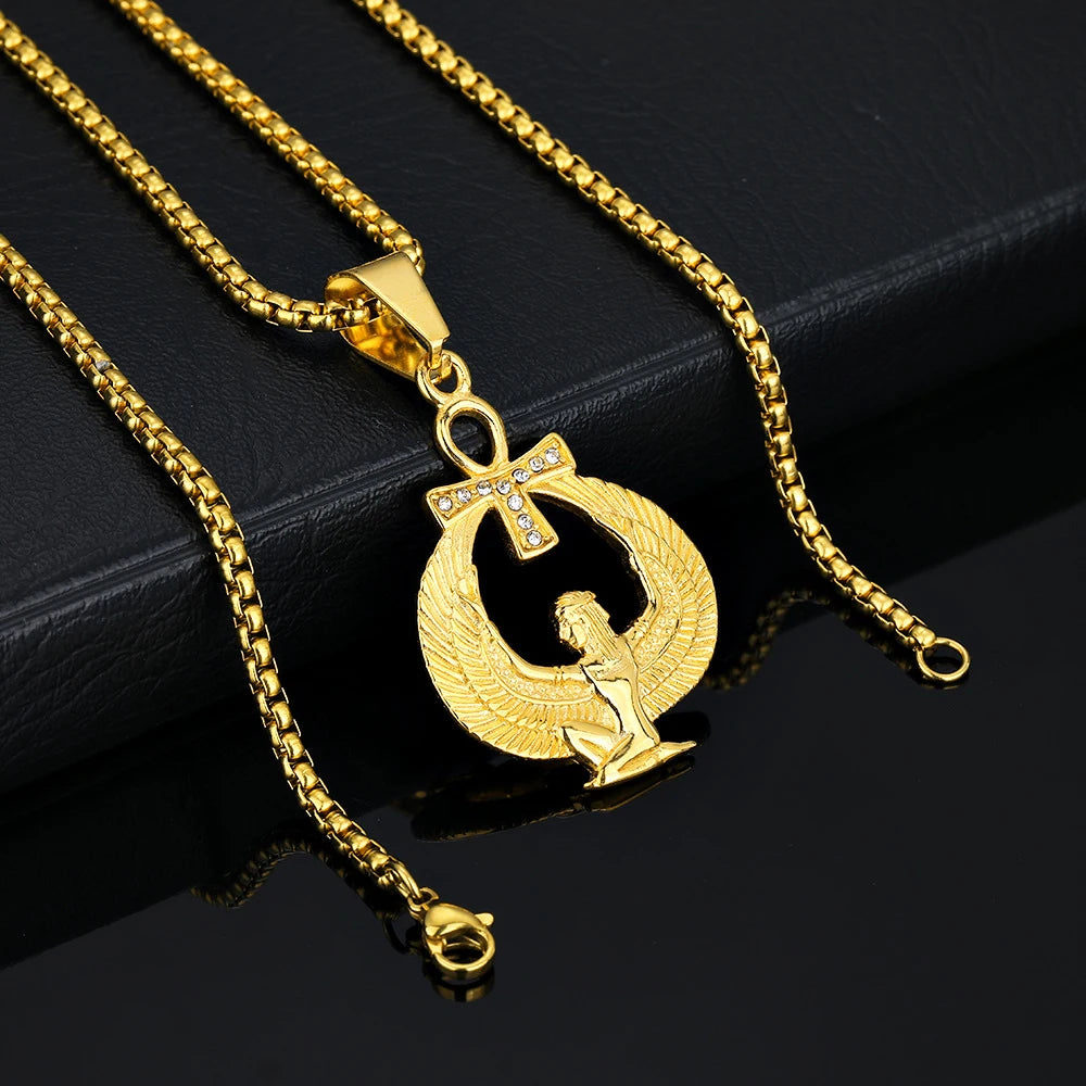 Gold Ankh Cross Pendant – Stainless Steel Key of Life Necklace for Men & Women
