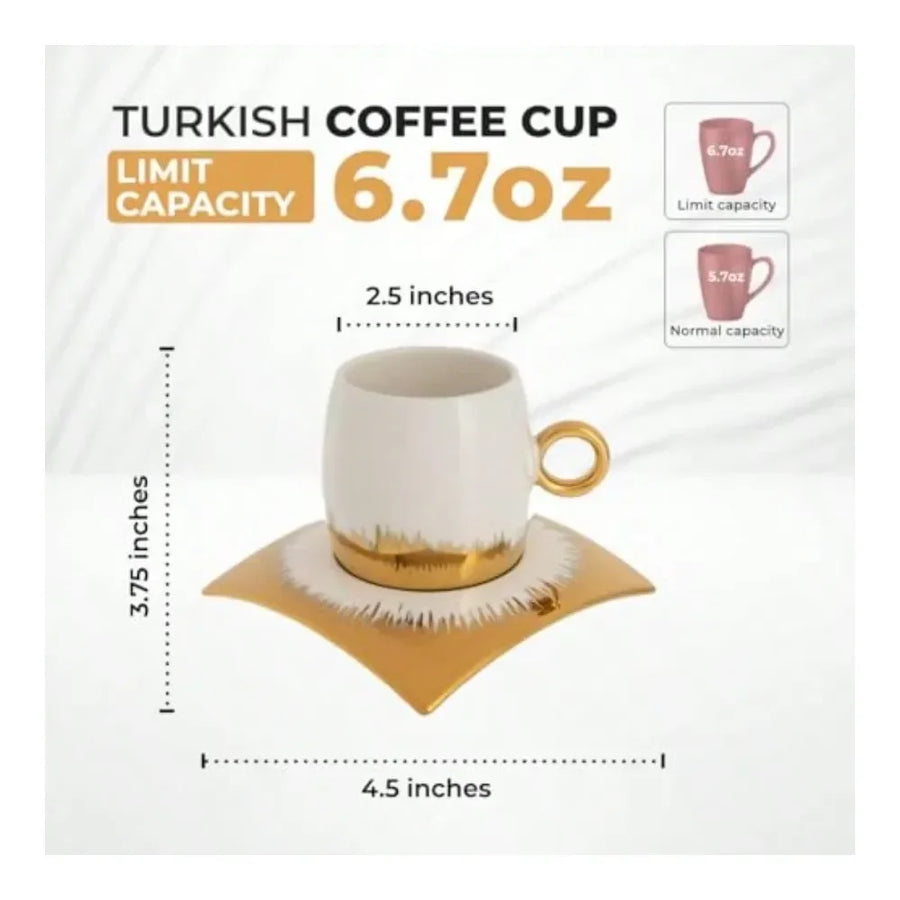 Finjan Arabia – 6-Piece Luxury Marble Ceramic Coffee Cup Set