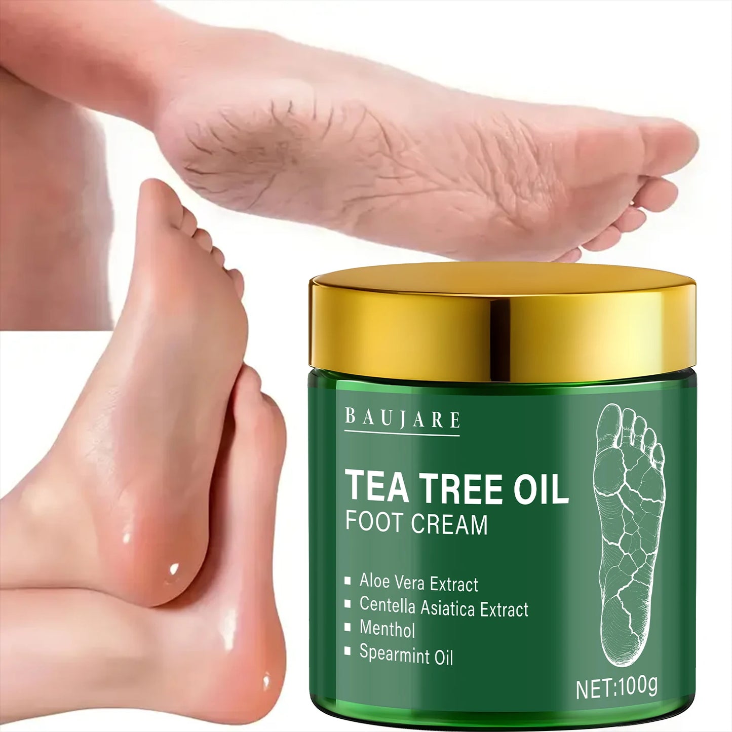 Tea Tree Oil Foot Cream with Aloe & Menthol - Moisturizes & Softens Skin with Hyaluronic Acid & Retinol