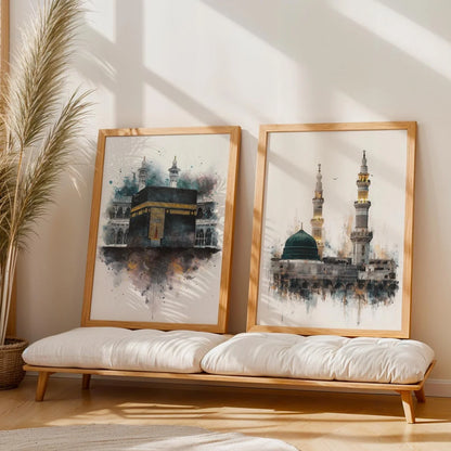 2pcs/set Islamic Masjid Nabawi Canvas Print Poster Modern Ramadan Muslim  Art Prints Bedroom Wall Art Home Decor Poster Gifts