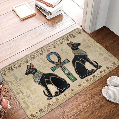 Egyptian Cats & Ankh Doormat – Anti-Slip Entrance Rug, Ancient Egypt Home Decor