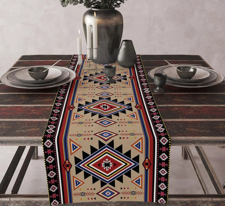 The Aztec Linen – Boho Abstract Geometric Table Runner