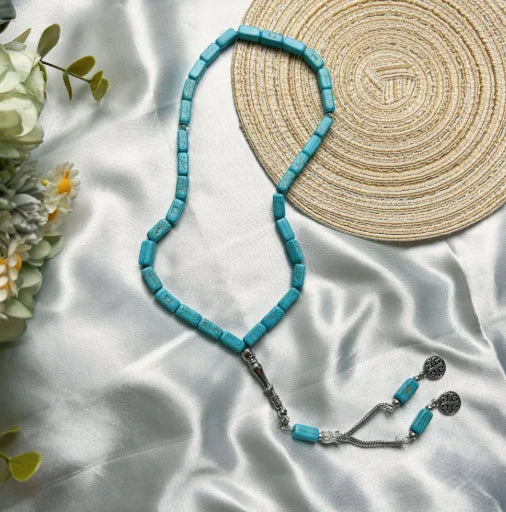 Simple Daily Islamic Bracelet, 33 Beads Square Turquoise Tasbih for Prayer and Zikr, Muslim Gift