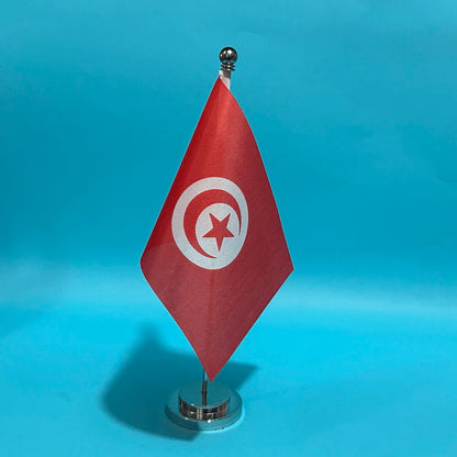 Tunisia Desk Flag 14×21cm – Polyester National Banner with Stand