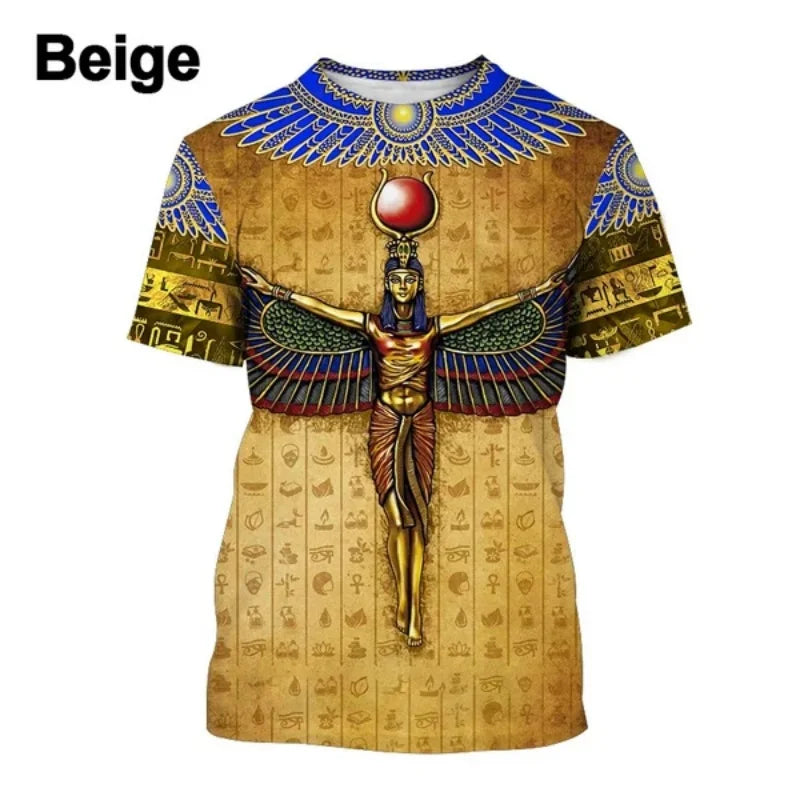 Anubis & Pharaoh 3D T-Shirt – Men's Egyptian Pattern Oversized Streetwear Tee