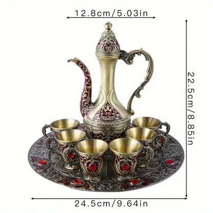 6-Piece Turkish Coffee Set – Vintage Metal Pot & Cups, Luxury Serving Collection