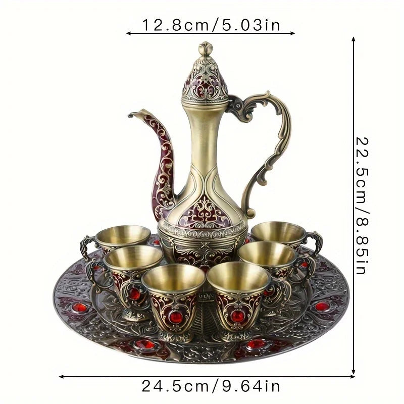 6-Piece Turkish Coffee Set – Vintage Metal Pot & Cups, Luxury Serving Collection