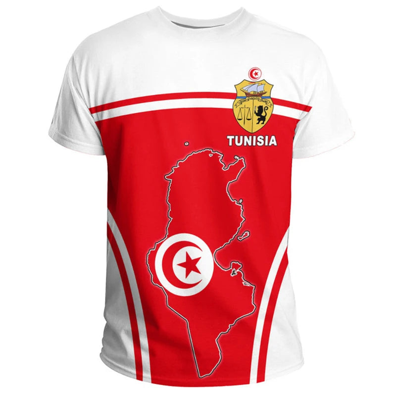 Tunisia National Emblem 3D T-Shirt – Unisex Tunisian Flag Sports & Streetwear Tee