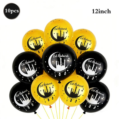 Eid Mubarak Ramadan Kareem Party Black Gold Paper Plates Cup Napkins Mubarak Umrah Banner for Islamic Muslim Festival Decoration