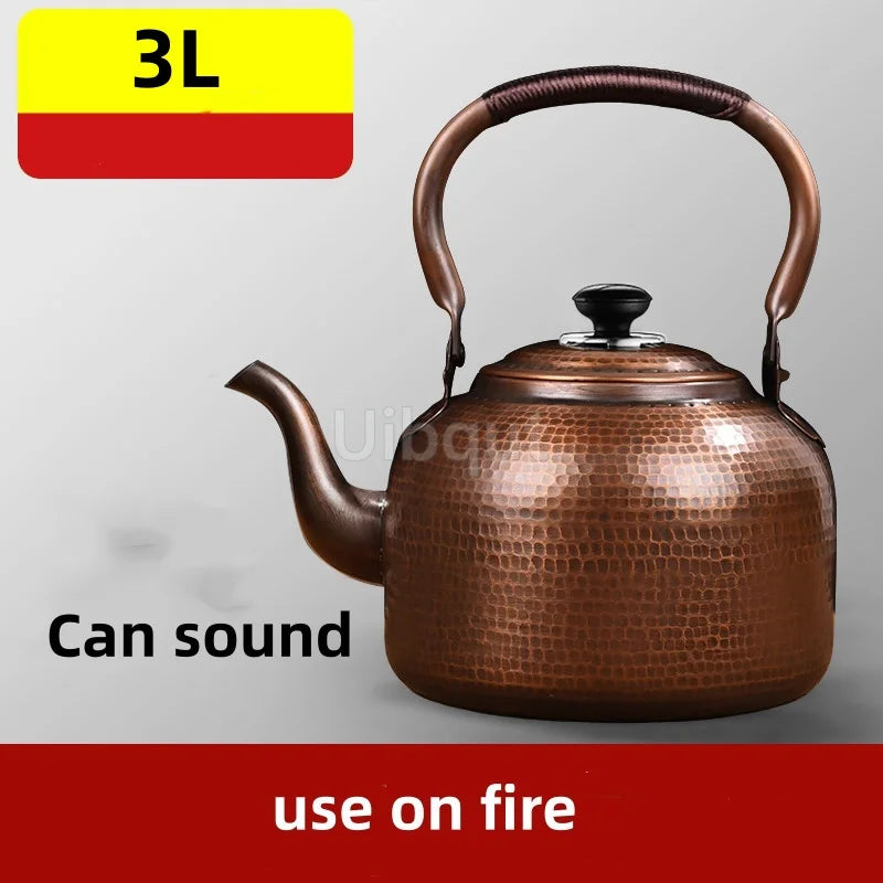 3L Pure Red Copper Boiling Kettle Handmade Vintage Copper Pot Home Teapot For Gas/Induction Cooker Tea Infuser Health Tea Kettle