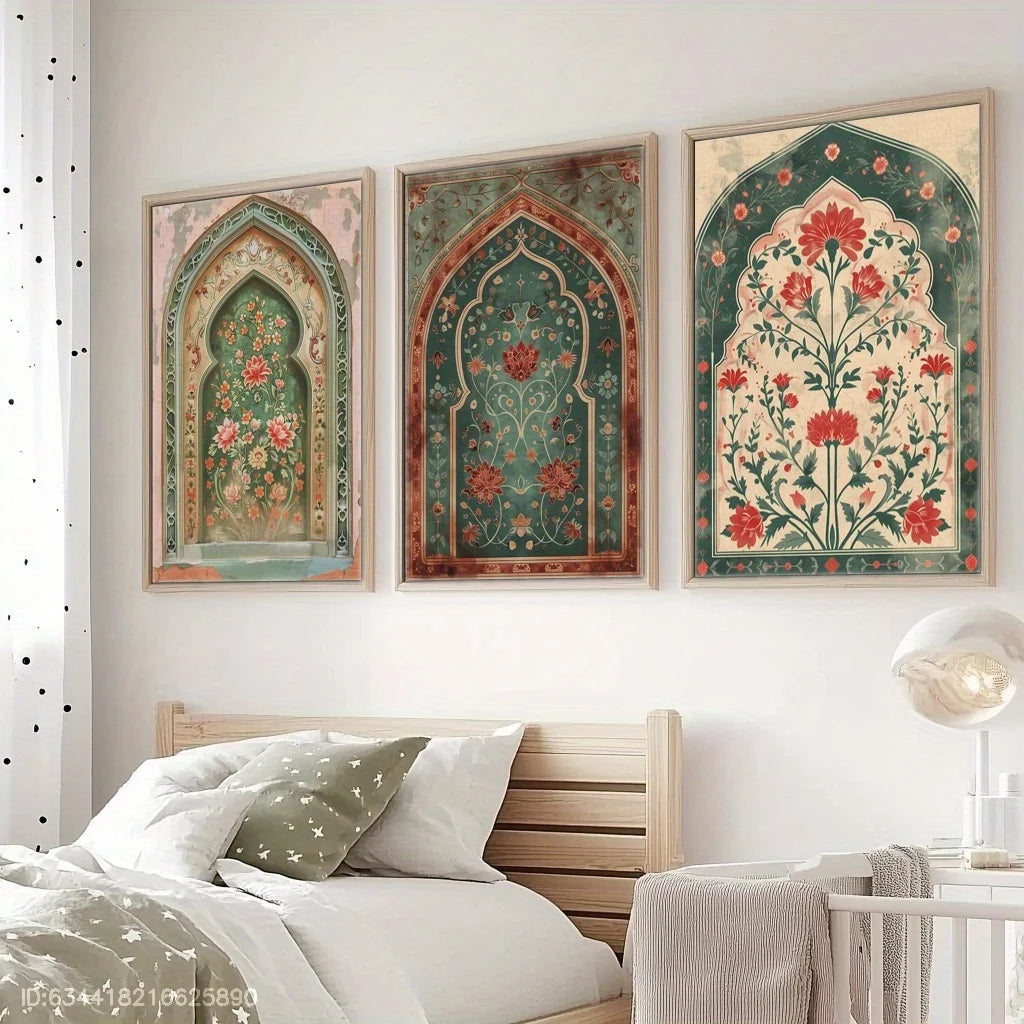 3-Piece Wreath Archway Muslim Canvas Print Eid Home Frameless Decorative Art Home Bar & Living Room Decor