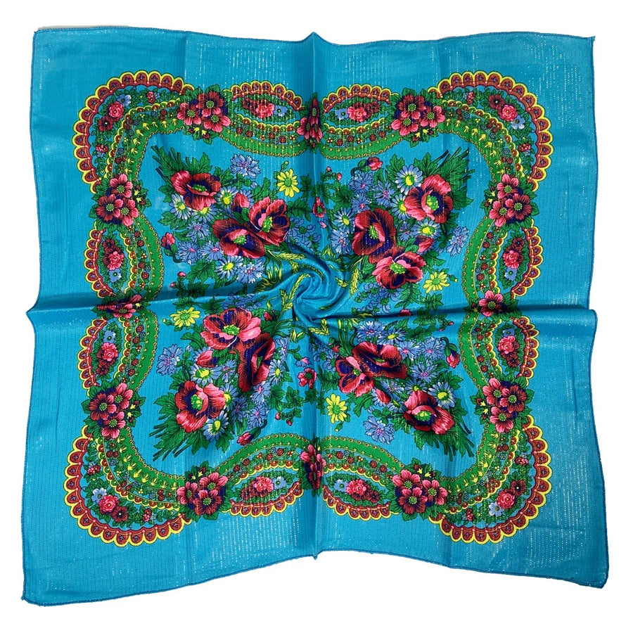 Babushka Bloom – 70cm Retro Floral Square Headscarf for Women