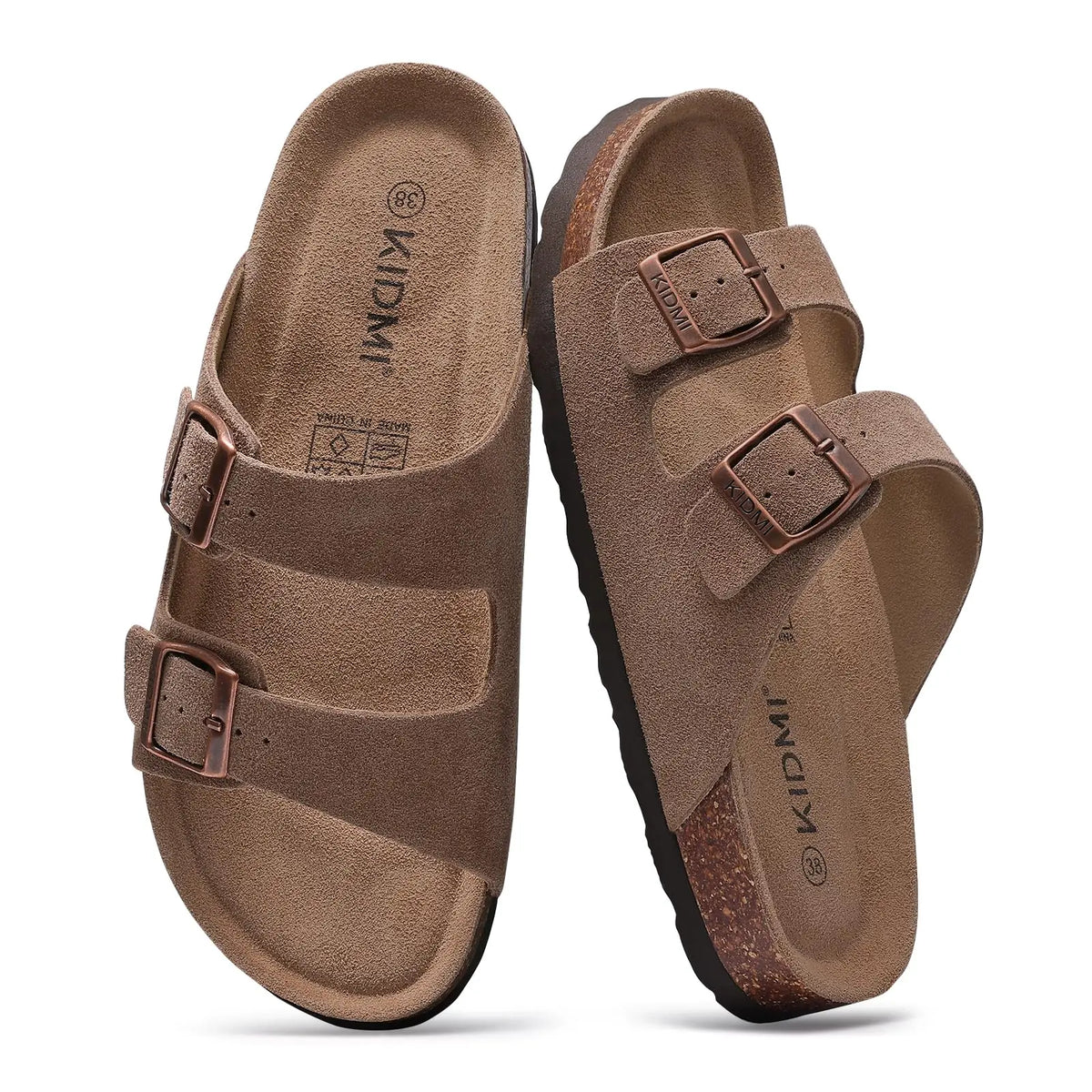 Comwarm Fashion Cork Women's Sandals With Arch Support Cow Suede Slides Anti-slip Summer Unisex Slippers With Adjustable Buckle