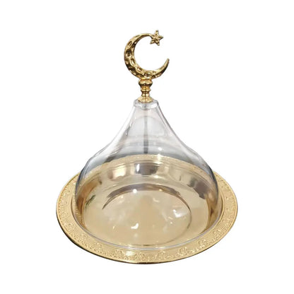 Ramadan Cake Tray with Clear Dome Lid Eid Metal Eid Mubarak Candy Tray Reusable Dessert Box Food Storage Organizer Nuts, Candies