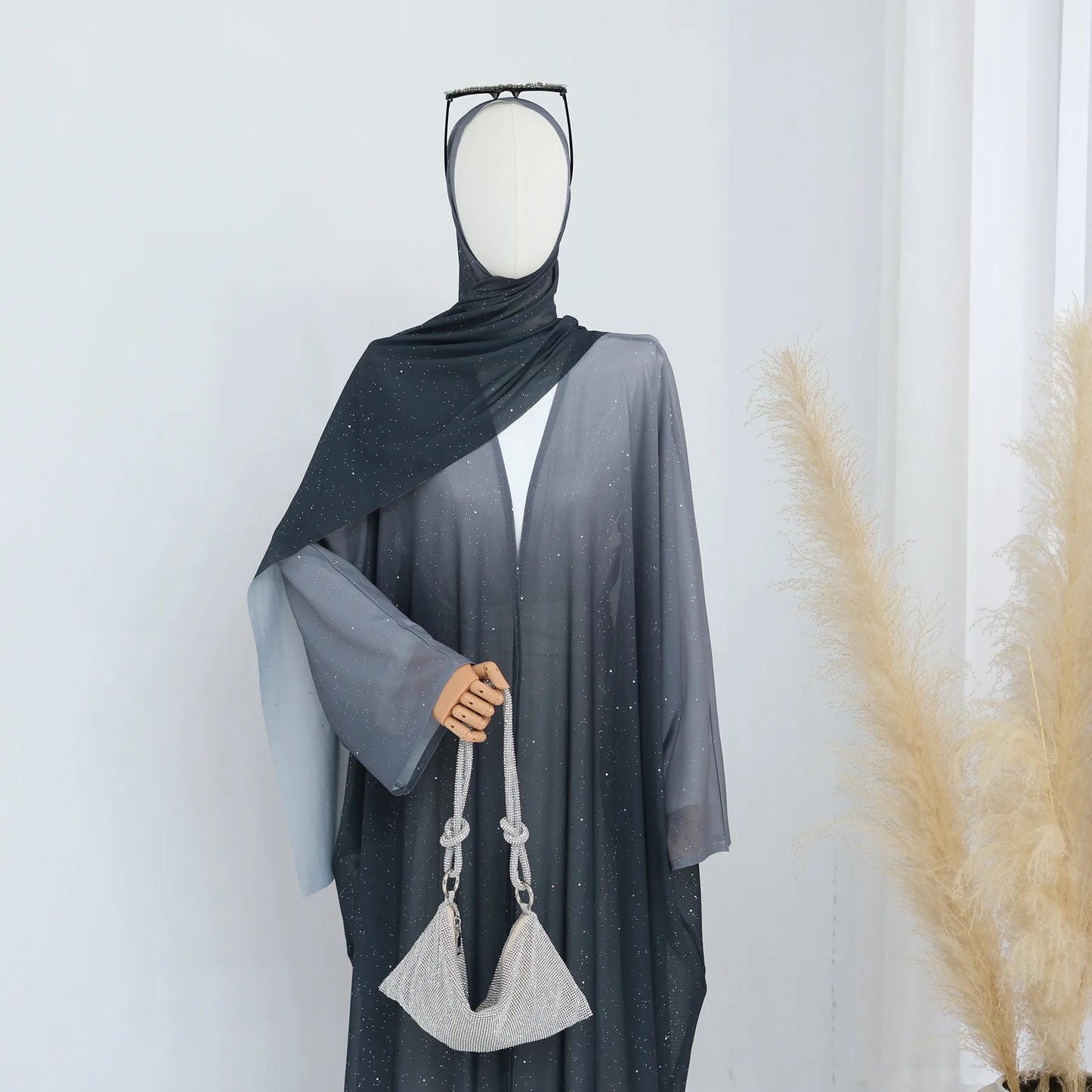 Islamic Shiny Gradient Color Cardigan for Women Muslim Hijab Abaya Dubai Party Dresses Turkey Kaftan Moroccan Robe Fashion