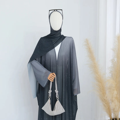 Islamic Shiny Gradient Color Cardigan for Women Muslim Hijab Abaya Dubai Party Dresses Turkey Kaftan Moroccan Robe Fashion