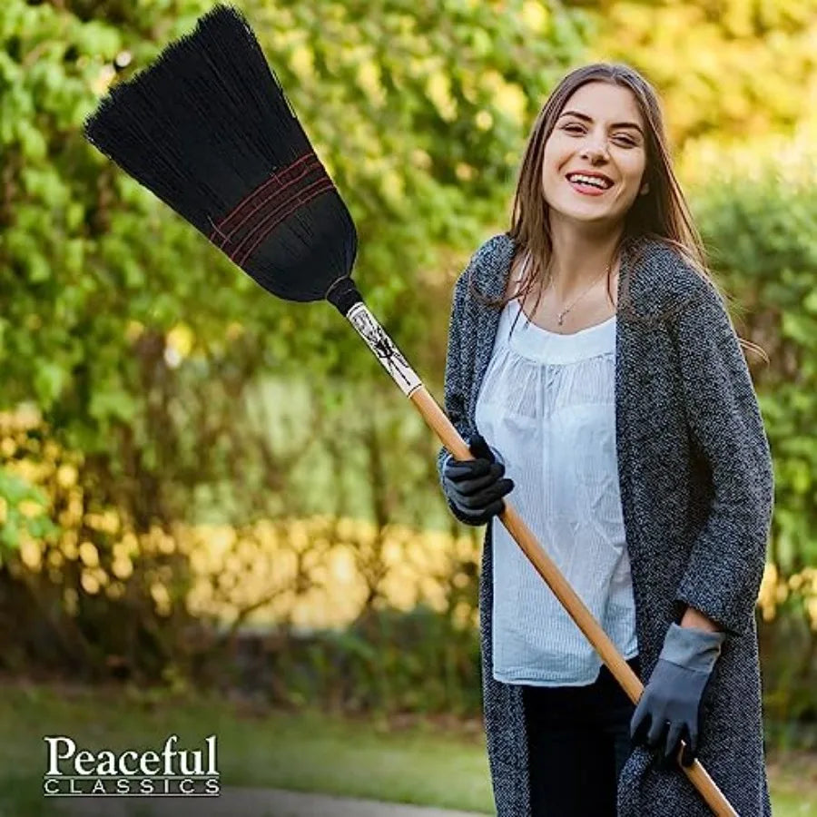 Handmade Amish Corn Broom with Wooden Handle 57" Heavy Duty Broom for Courtyard, Lobby and Market, 100% Corn Fill Straw Broo'm,