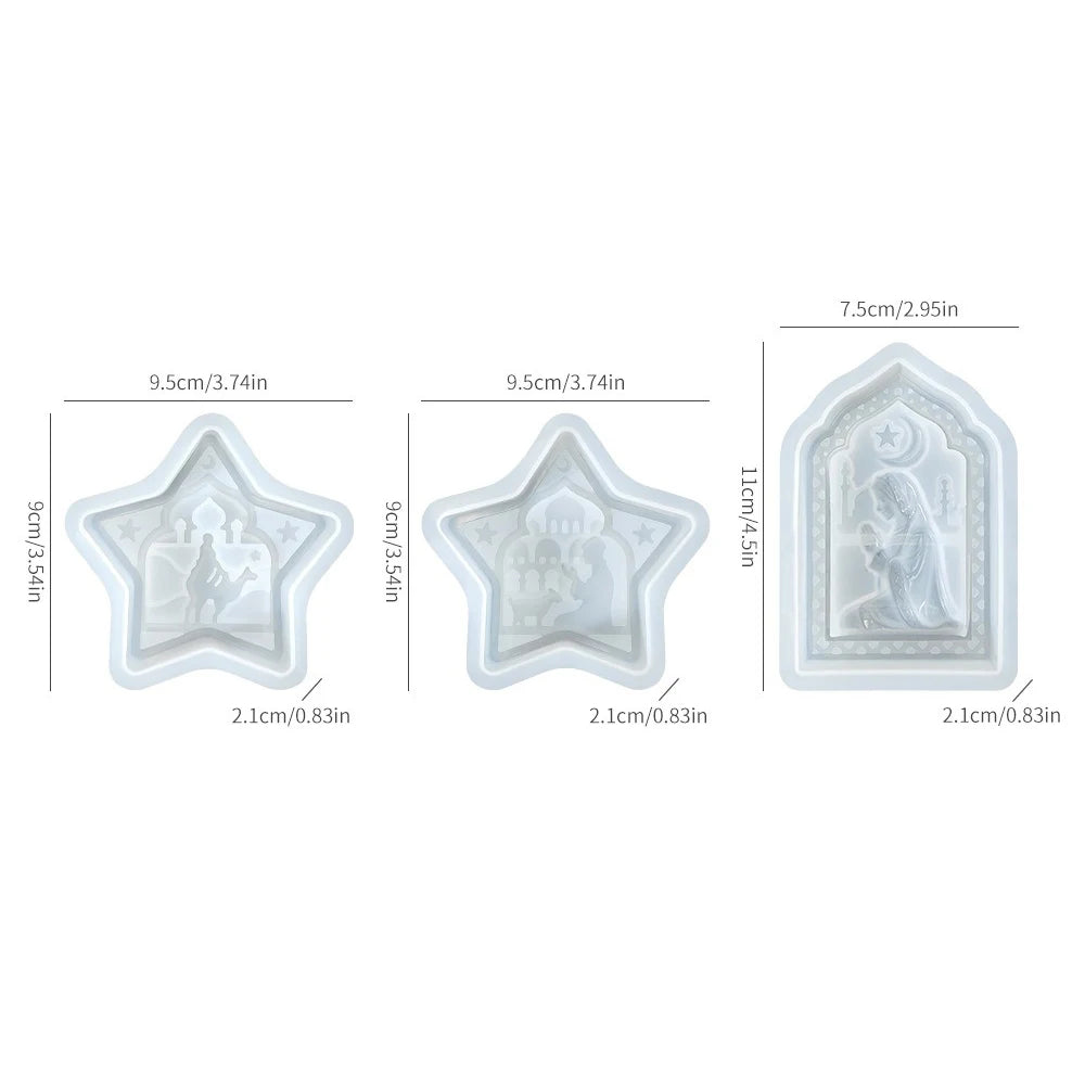 Arabic Star Moon Relief Candle Mold Islamic Mosque Camel Silicone Mold for DIY Gypsum Soap Candle Making Middle Eastern Decor