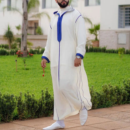 New Muslim Jubba Thobe Clothes Men Hoodie Ramadan Spring Autumn Abaya Dubai Turkey Islamic Clothing Male Casual Loose Red Stripe