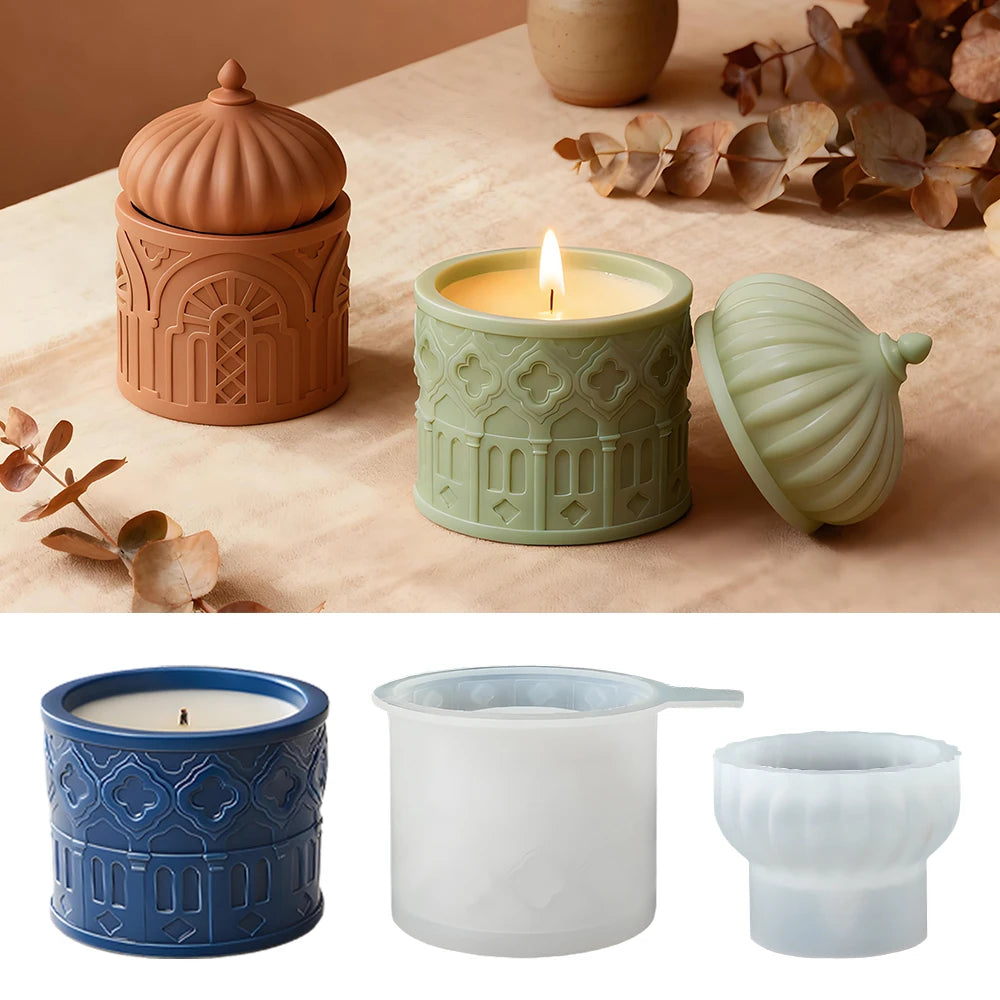 S0242 Novidades Islamic Style Storage Jar Resina Molde Jewelry Trinket Container Vase Box Candle Pot Mold with Lid for DIY Craft