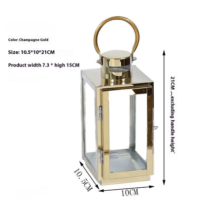 Stainless Steel Lantern Candlestick Eid Mubarak LED Wind Lamp Decor for Ramadan Kareem Aid Eid al-Fitr Home Wind Lantern Decor
