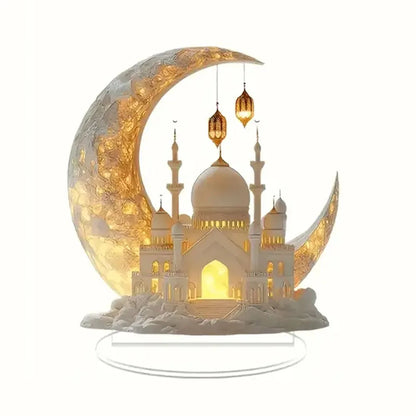 2D Flat 1pc Boho Style Ramadan Crescent Mosque Tabletop Decor, 2D Flat Acrylic Islamic Art, Multipurpose Home Decoration