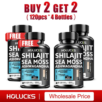 Shilajit +Sea Moss Capsules for Men, Enhance Strength, Energy & Endurance, Improve Immune, Cognitive Boost, Promote Metabolism