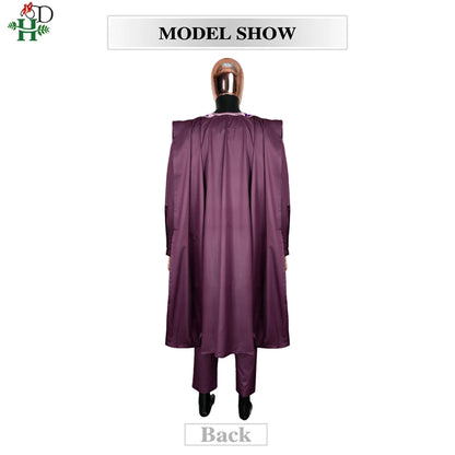H&D Men Casual Loose Kaftan Muslim Thobe Jubba Dishdasha Thawb Dress 3PCS Agbada Set Arab Purple Color Embroidered Robe New 2026