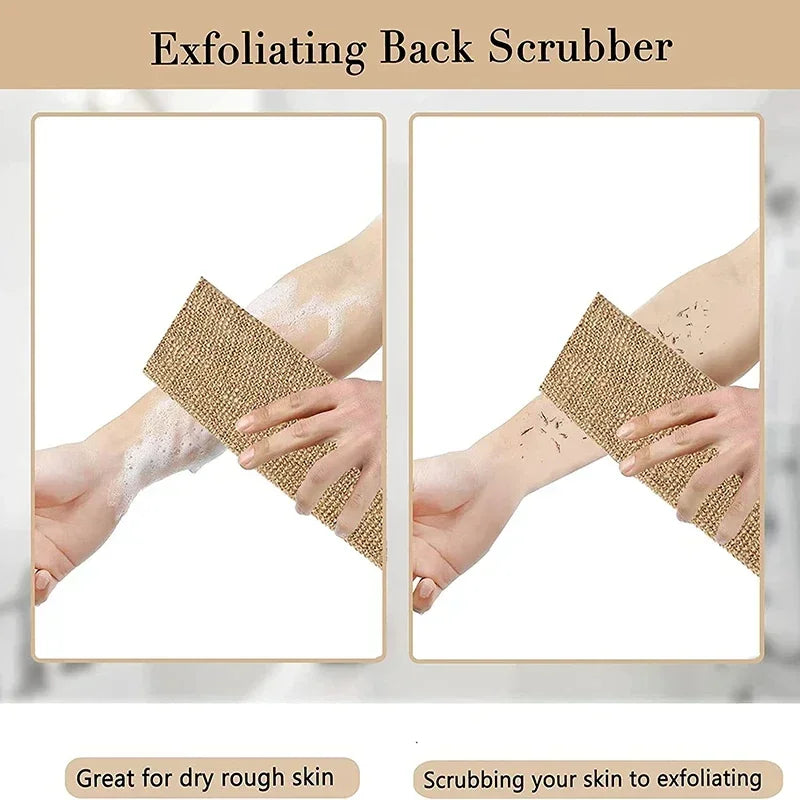 Hemp Back Scrubber Bath Towel Jute Exfoliating Loofah Back Strap with Gloves for Shower Bath Body Cleaning Kit for Bath Supplies