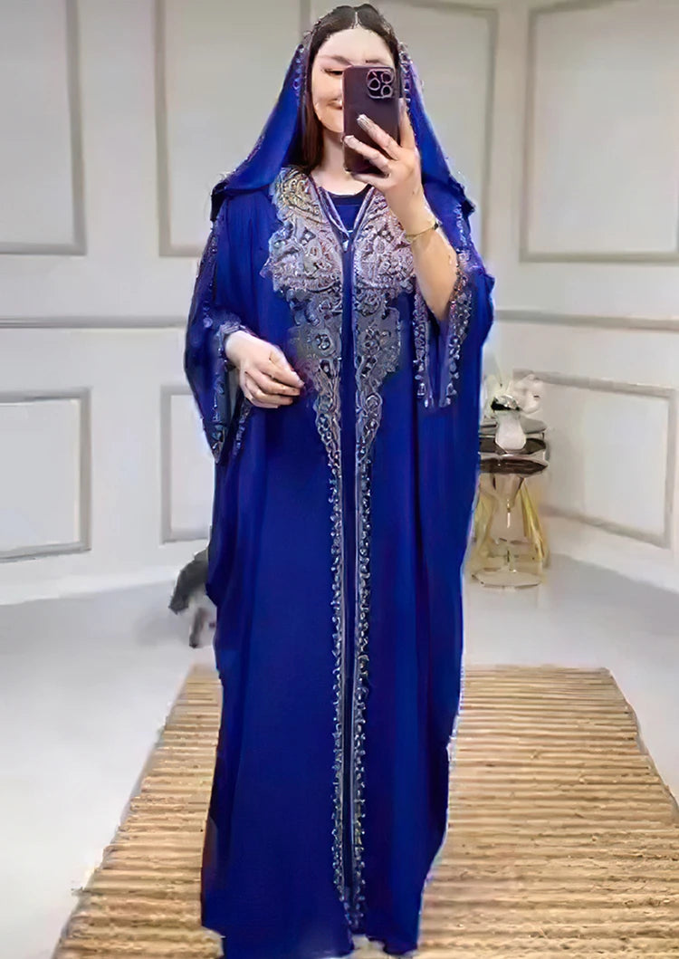 Beading Chiffon Maxi Dress Caftan Abaya Dubai Luxury Muslim Women Clothing Hijabs Femme Plus Size Hooded Long Dresses African