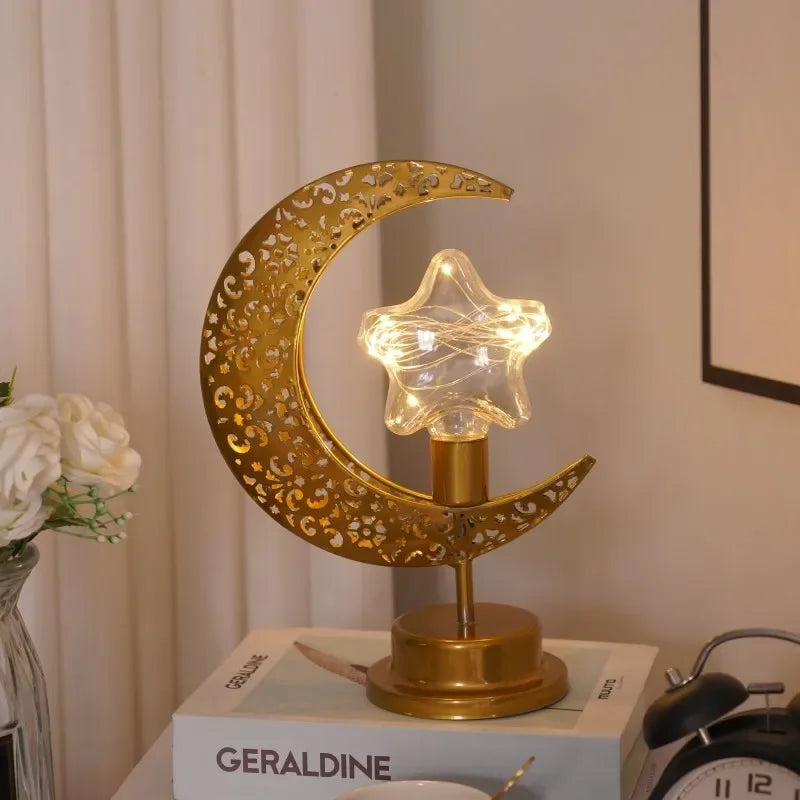 Ramadan Moon Star Light Gold EID Mubarak Ornaments Castle Table Decor 2025 Eid Celebrate Adha Gifts Muslim Desktop Home Decor
