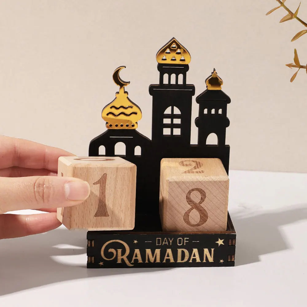 Wooden Ramadan Countdown Calendar Ornament Eid Mubarak Calendar Blocks Decoration for Home Islamic Muslim Party Supplies Gifts