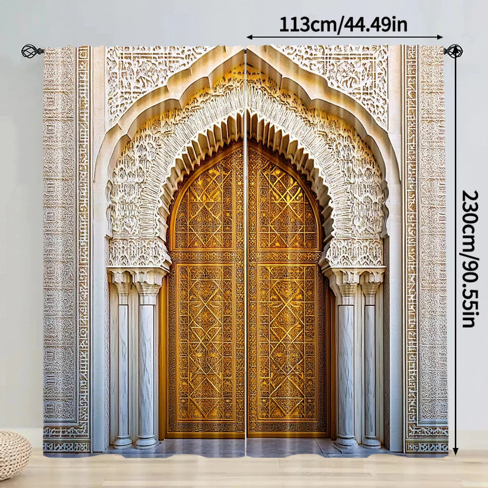 Moroccan Palace Gate Curtains – 2-Piece Spring/Summer Drape, Middle Eastern Architecture Print