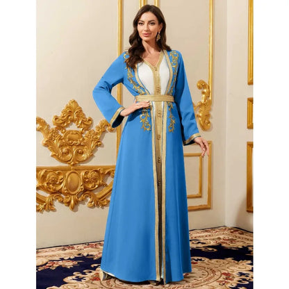 Muslim Sets Women Party Dresses Jalabiya Robe Embroidery Abayas Sashes Ramadan Morocco Dubai Arab Kaftan Vestidos 2 Piece Suit