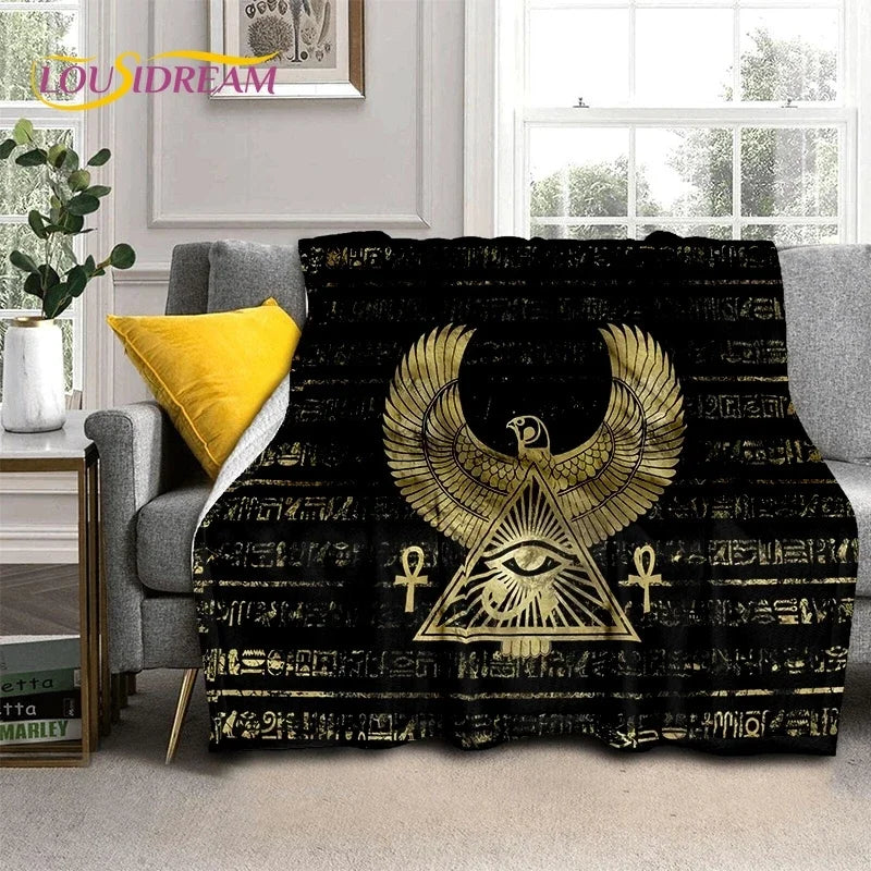 Pharaoh Hieroglyphic Egyptian Mythology Soft Flannel Blanket for Beds Bedroom Sofa Picnic,Throw Blanket for Outdoor Leisure Gift
